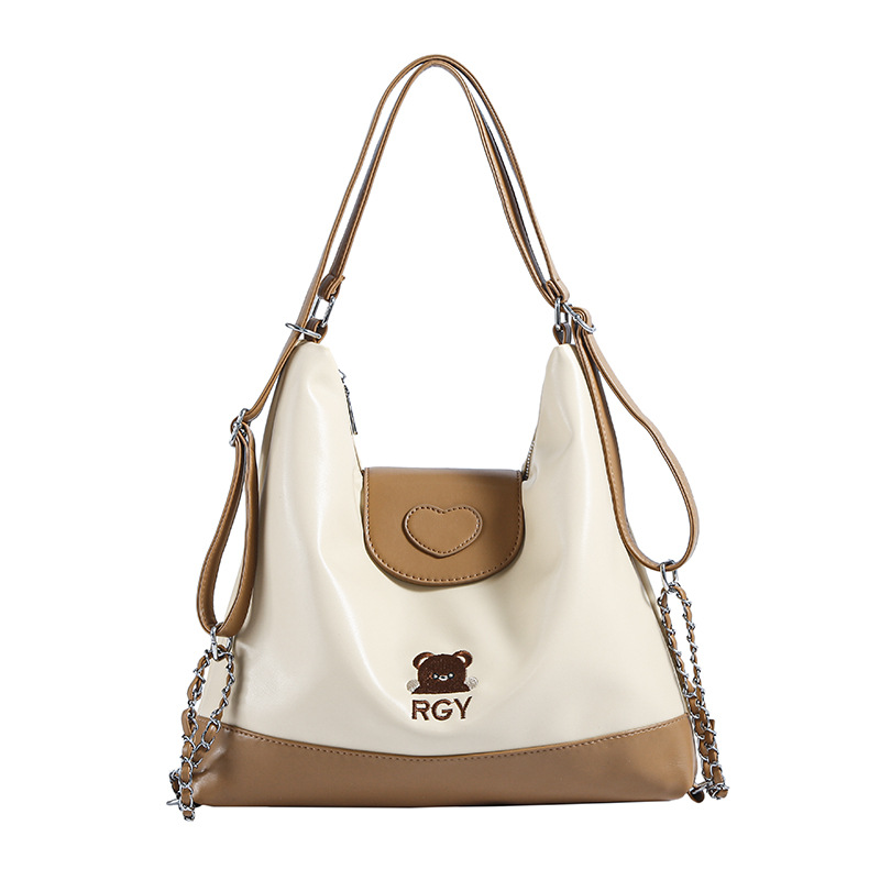 New cute bear large-capacity handbag, commuter single-shoulder crossbody bag, color-blocking casual backpack, school style Item Picture