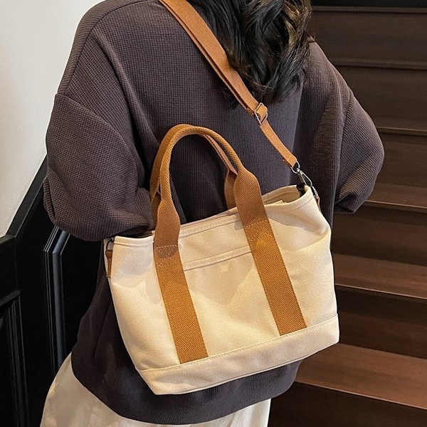 Canvas bag, bento bag, new Japanese-style handbag, women's bag, large-capacity hand-held bag, color-blocking handbag, small bag full figure