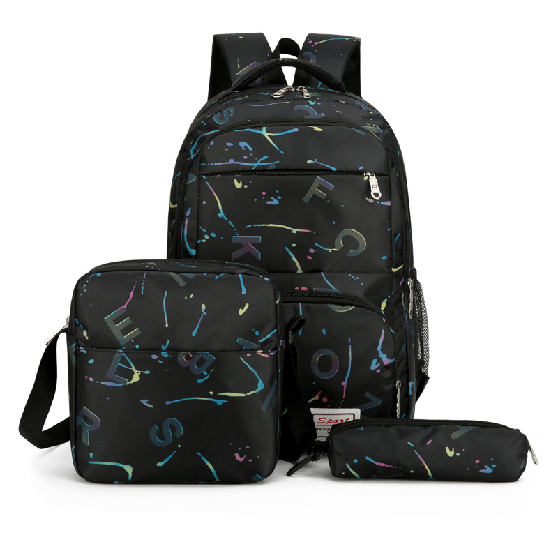 Cross-border bestseller three-piece set: Large-capacity backpack, versatile letter print casual backpack, junior high school student schoolbag for girls details Picture