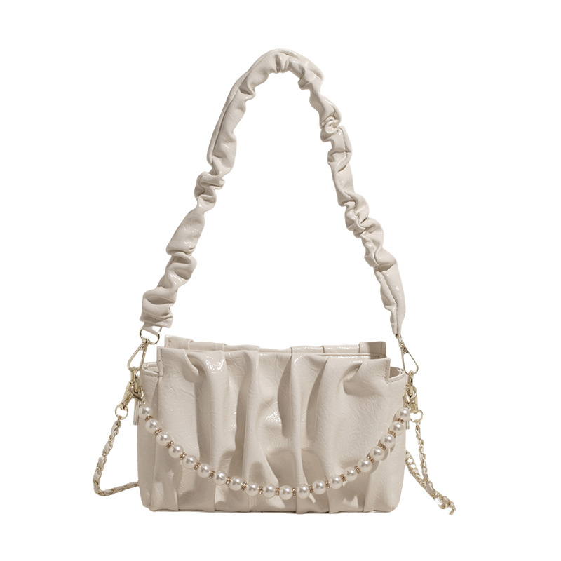 Pearl chain underarm bag, Korean style fashionable pleated single-shoulder bag, 2025 summer new style simple and high-end crossbody bag Item Picture