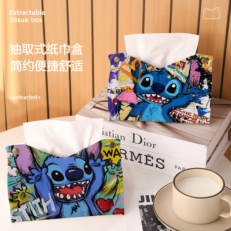 Graffiti Teddy tissue box, home living room car tissue box, leather paper tissue box, creative napkin storage new details Picture