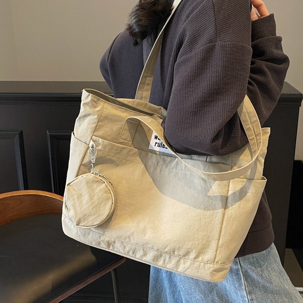 Simple and fashionable large-capacity single-shoulder bag 2025 new spring simple and retro casual tote bag for commuting to school for women details Picture