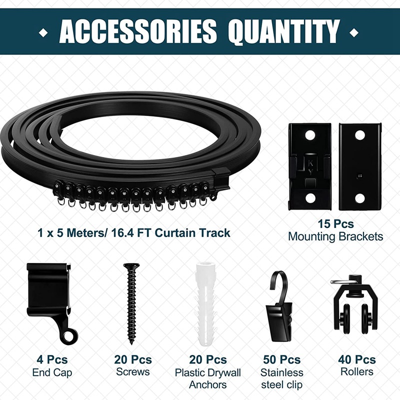5-meter black curtain curved track, PVC track, silent slide rail, flexible U-shaped plastic steel arc-shaped guide rail Specification drawing