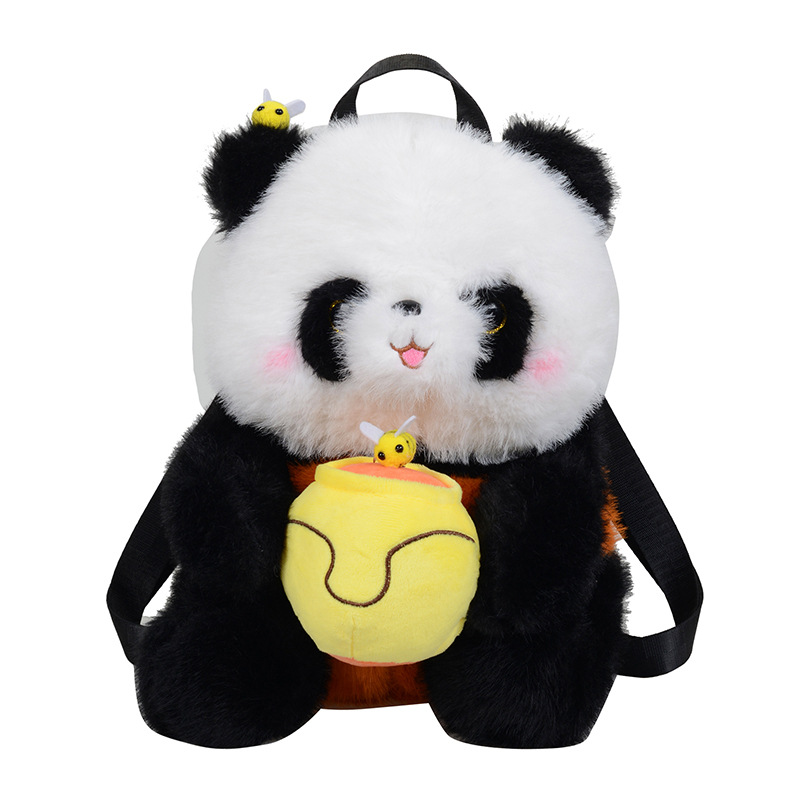 Cartoonson-style honey jar panda backpack, cute and soft, realistic panda plush toy children's backpack Item Picture