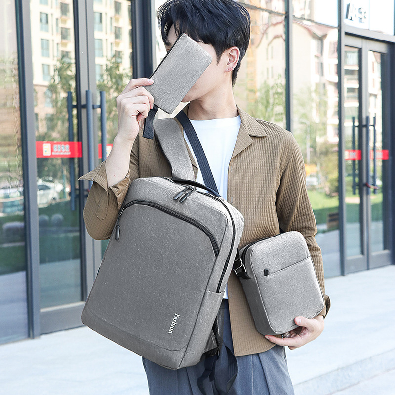 Men's backpack, multi-purpose portable student computer bag, business USB, simple and fashionable casual backpack, three-piece set details Picture