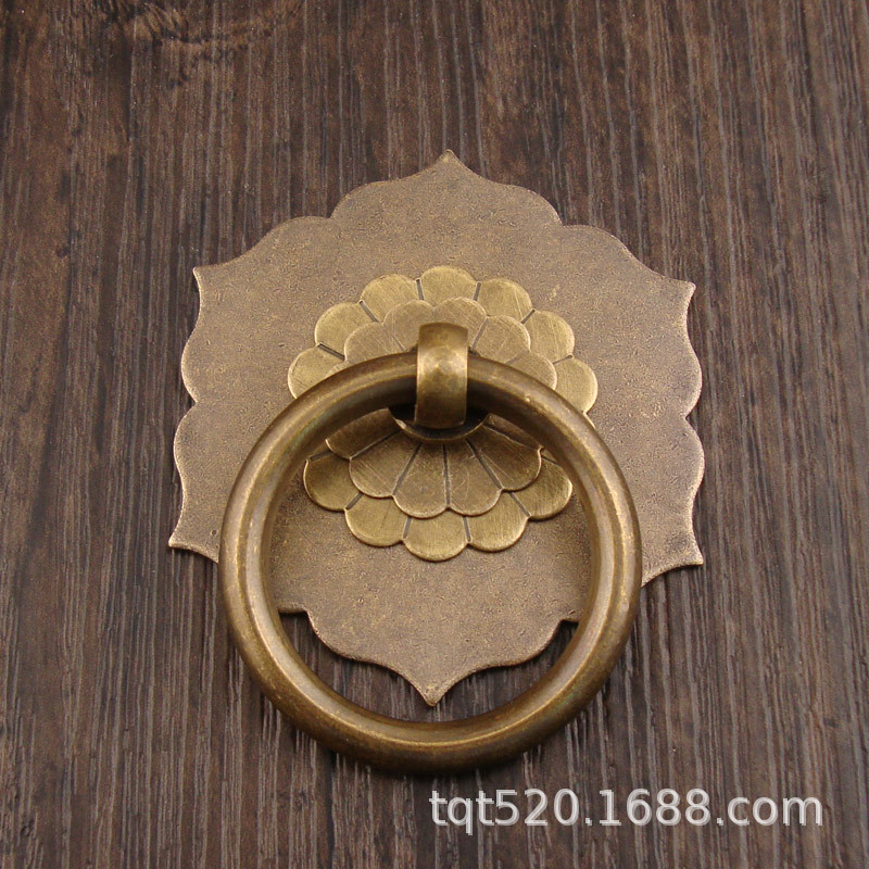 Hexagonal gasket ancient-style cabinet pure copper handle, retro cabinet door handle, new Chinese-style drawer hardware handle accessories details Picture
