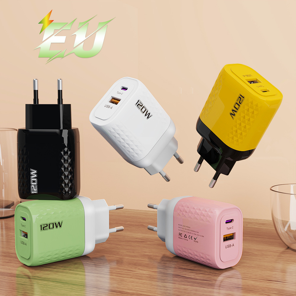 The 120W full-protocol Macaron USB+PD charger is suitable for the smart fast charging head of iPhone 15 and Huawei mobile phones details Picture