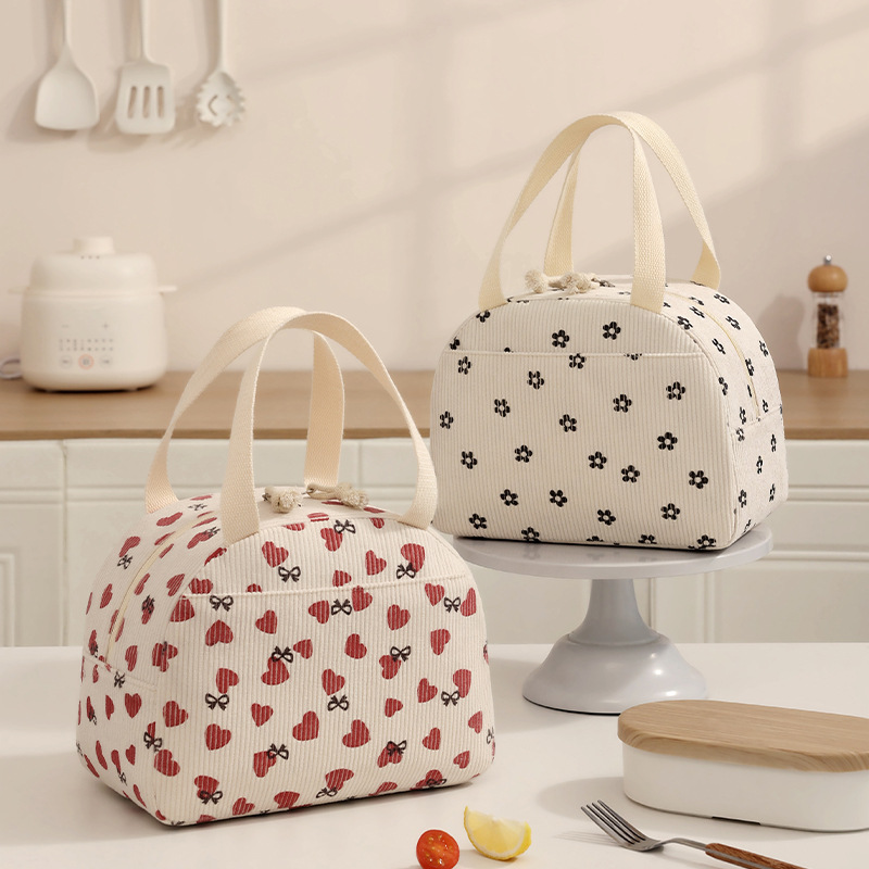 New type of portable lunch box bag, corduroy, student portable insulated lunch bag wholesale, office worker takeout lunch box bag details Picture