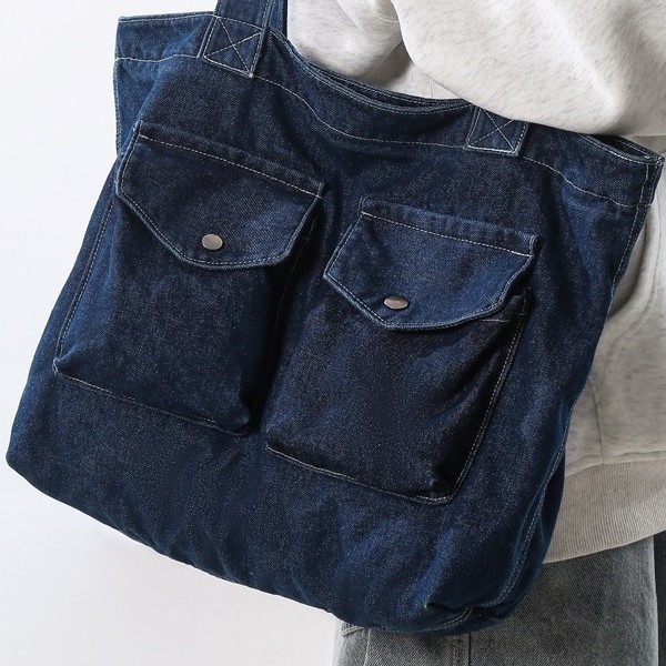Retro-style large-capacity denim bag for girls, 2024 new fashion student computer bag for class, single-shoulder hand-held tote bag Specification drawing