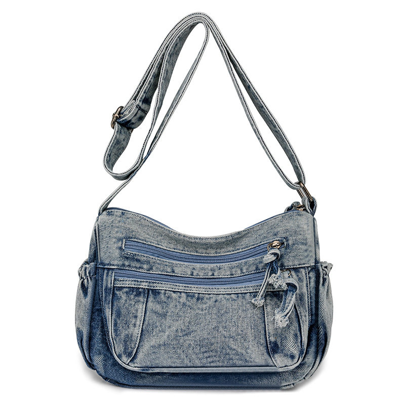 Retro denim single-shoulder bag for women, 2024 new laid-back style crossbody bag for casual travel, middle-aged lady mom bag Item Picture