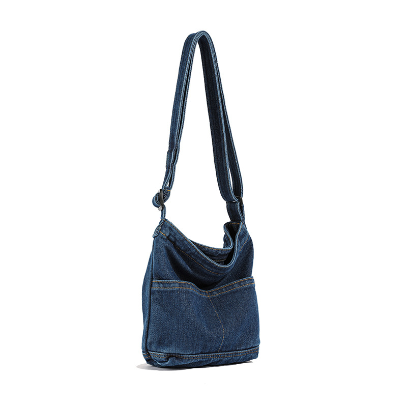 Korean-style laid-back denim bag, large-capacity versatile casual crossbody bag for women, student class bag, artistic tote bag Item Picture