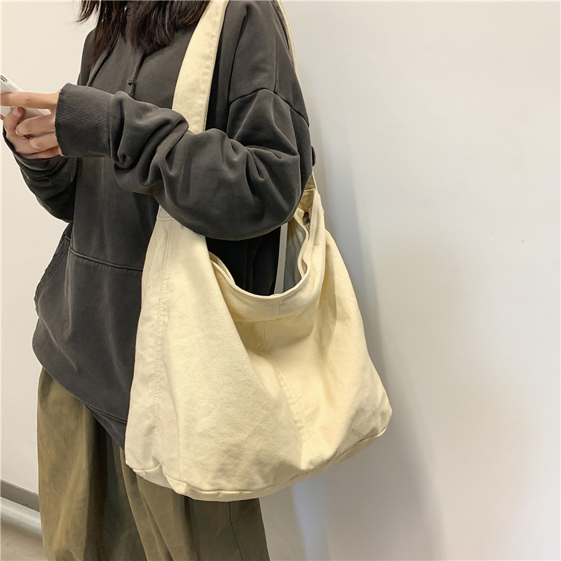 Lazy feng shui wash canvas bag, large-capacity crossbody bag for women, artistic youth single-shoulder bag, simple tote bag from Japan and South Korea Specification drawing