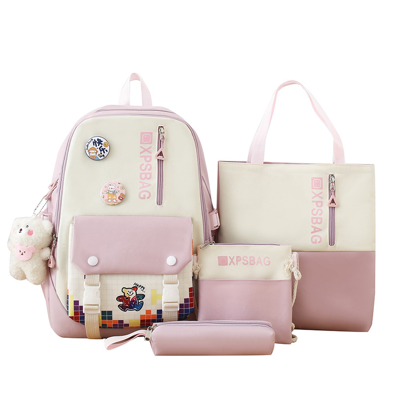 A new color-matched campus backpack set for primary school students, a large-capacity female forest-themed backpack for junior high school students, and cross-border travel Item Picture