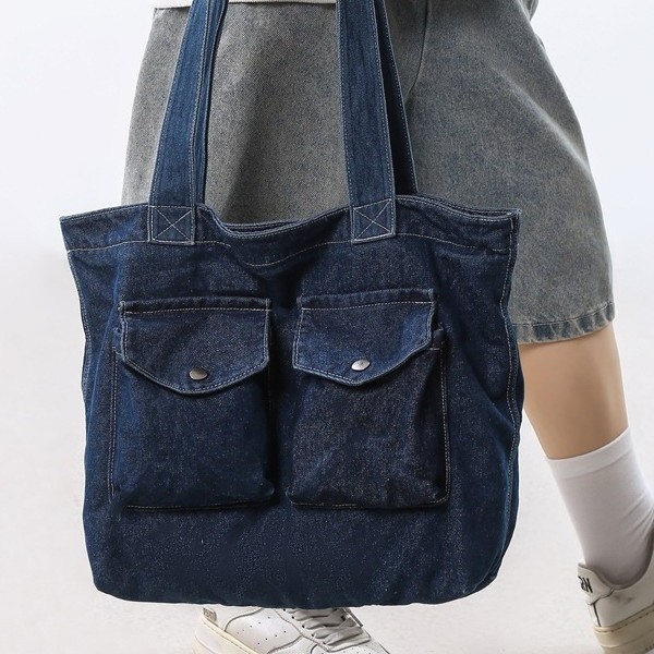Retro-style large-capacity denim bag for girls, 2024 new fashion student computer bag for class, single-shoulder hand-held tote bag full figure
