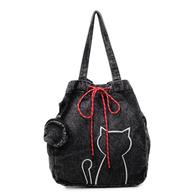 Large-capacity cute kitten bag for girls, 2025 new style casual and simple single-shoulder bag, trendy commuting student class tote bag Item Picture