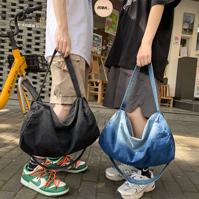 Lazy feng shui wash denim canvas bag for women, Japanese style simple gradient color crossbody bag, large capacity artistic single-shoulder bag Specification drawing