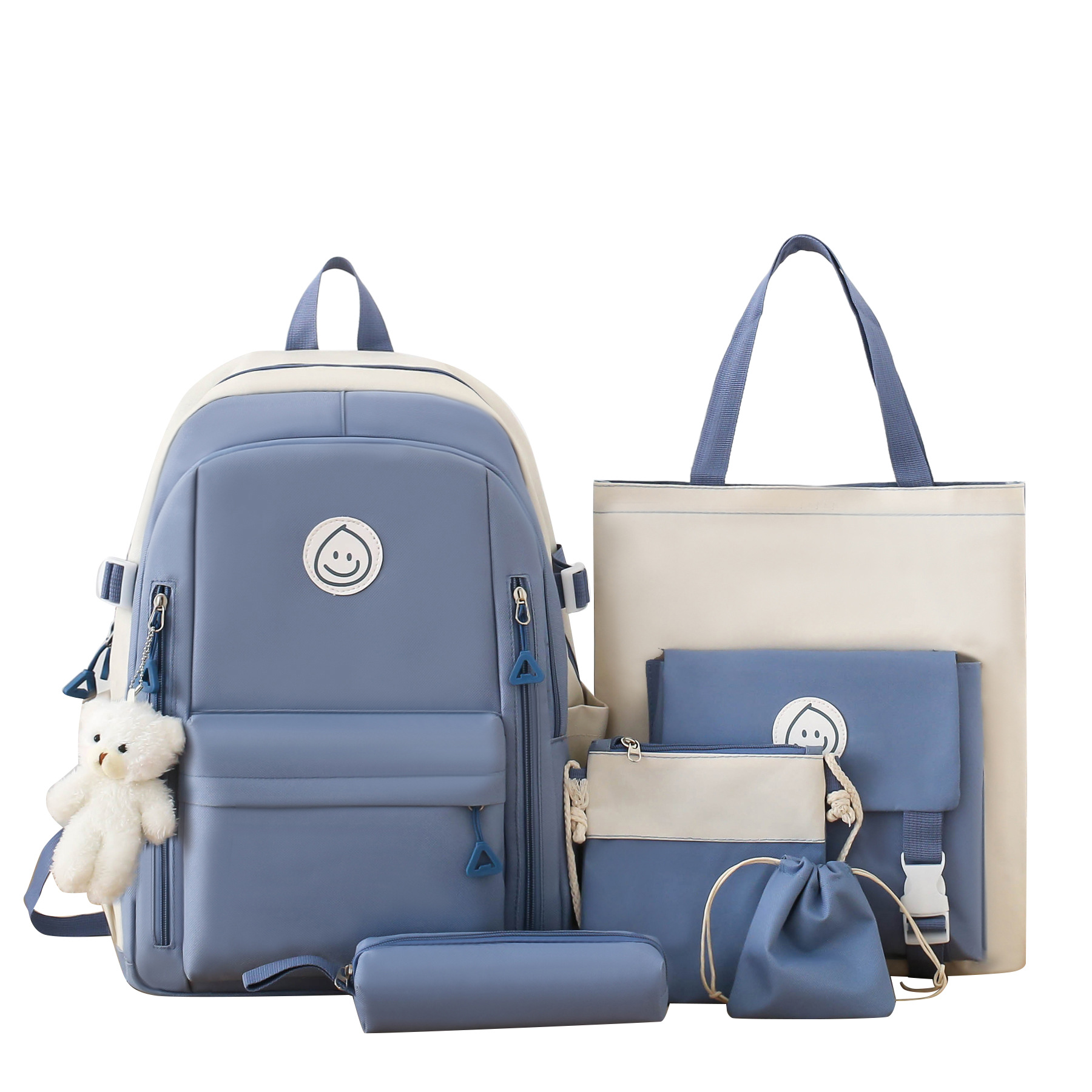 A new high-end cross-border backpack for women, a versatile junior high school student schoolbag set of five pieces, and a casual computer backpack Item Picture