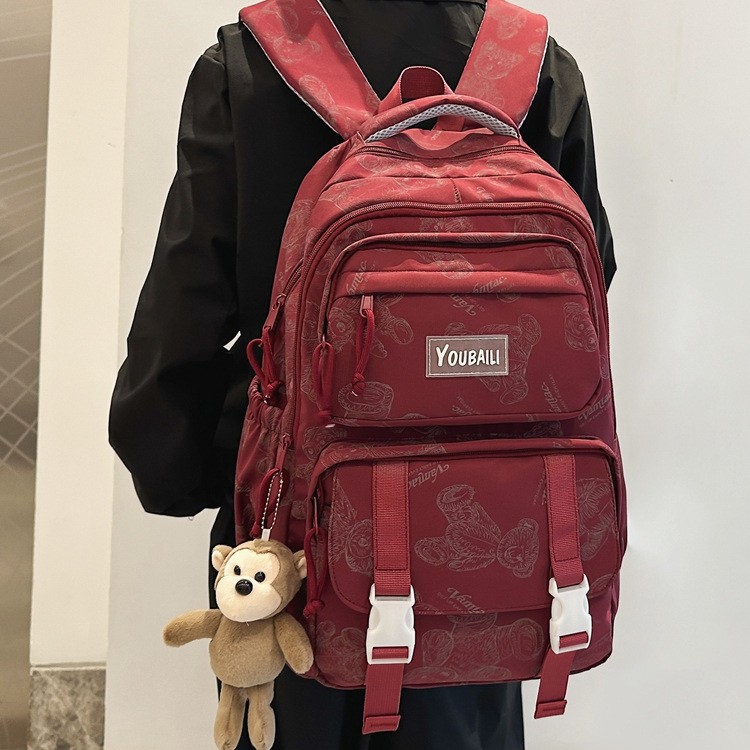 Little bear printed schoolbag for female junior and senior high school students. It's a niche, high-appearance-level, ins style forest-themed casual large-capacity backpack Application Scenario