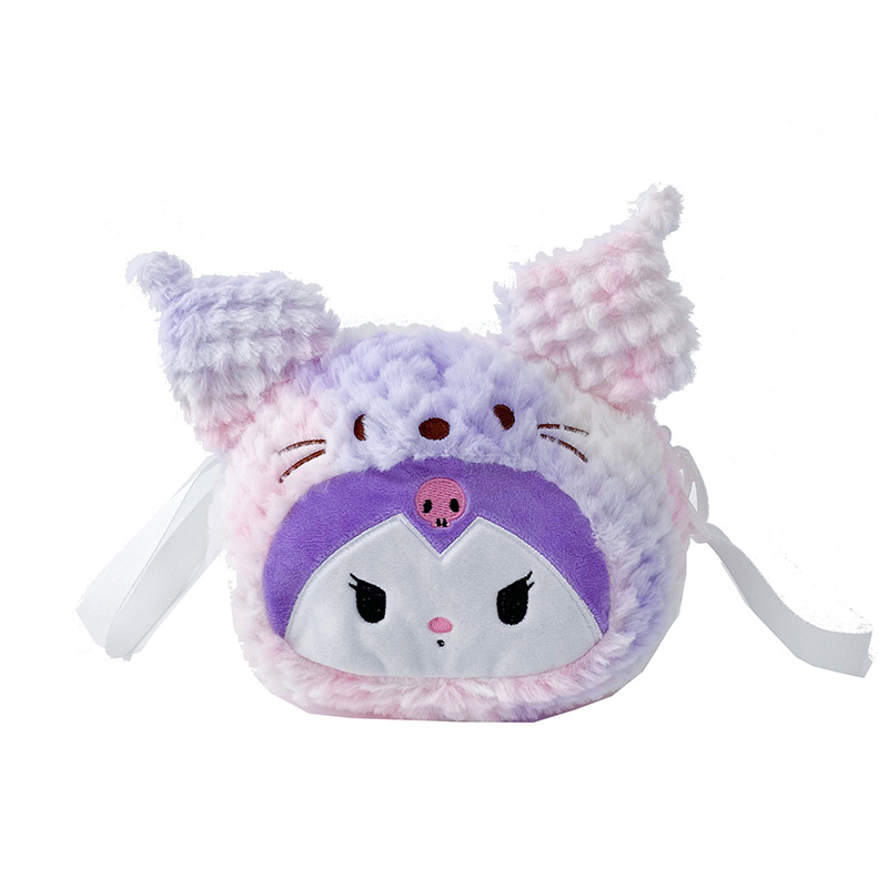 Sanrio Women's 2023 New tie-dyed Kuromi Melody Plush Bag, cute cartoon crossbody bag Item Picture