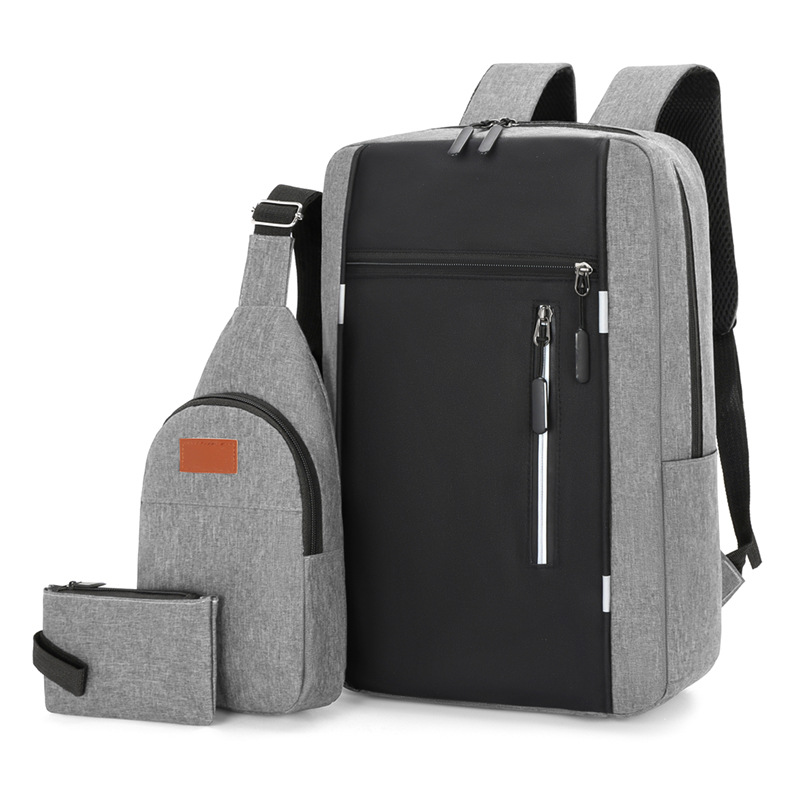 Cross-border business backpack, chest bag, three-piece set for men, Oxford cloth backpack, USB charging, 16-inch computer bag, schoolbag Item Picture