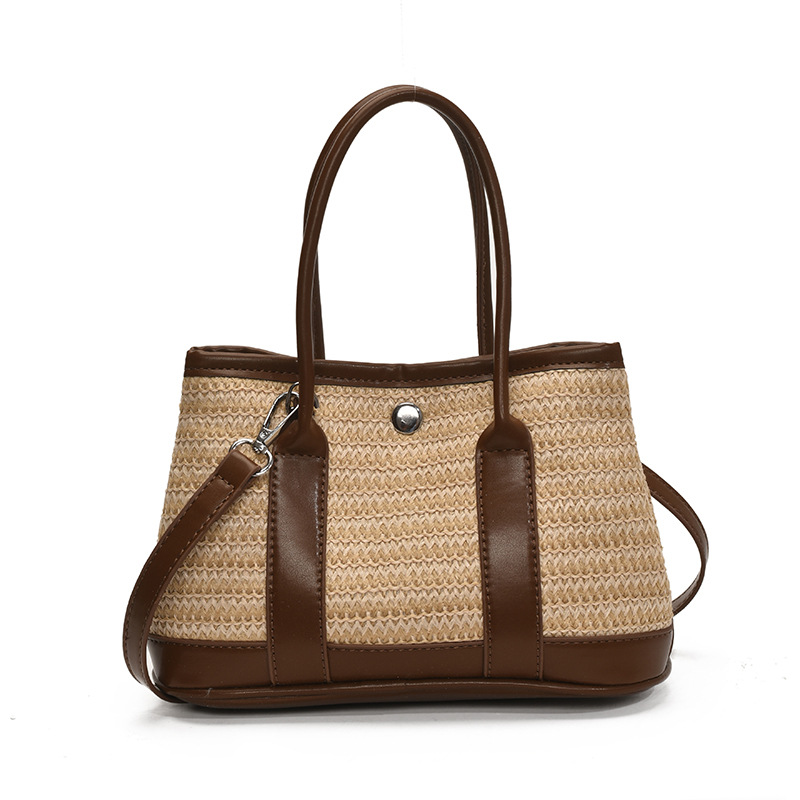 Women's large-capacity woven bag 2025 new style trendy beach vacation single-shoulder bag, hand-held crossbody bucket bag, straw woven bag Item Picture