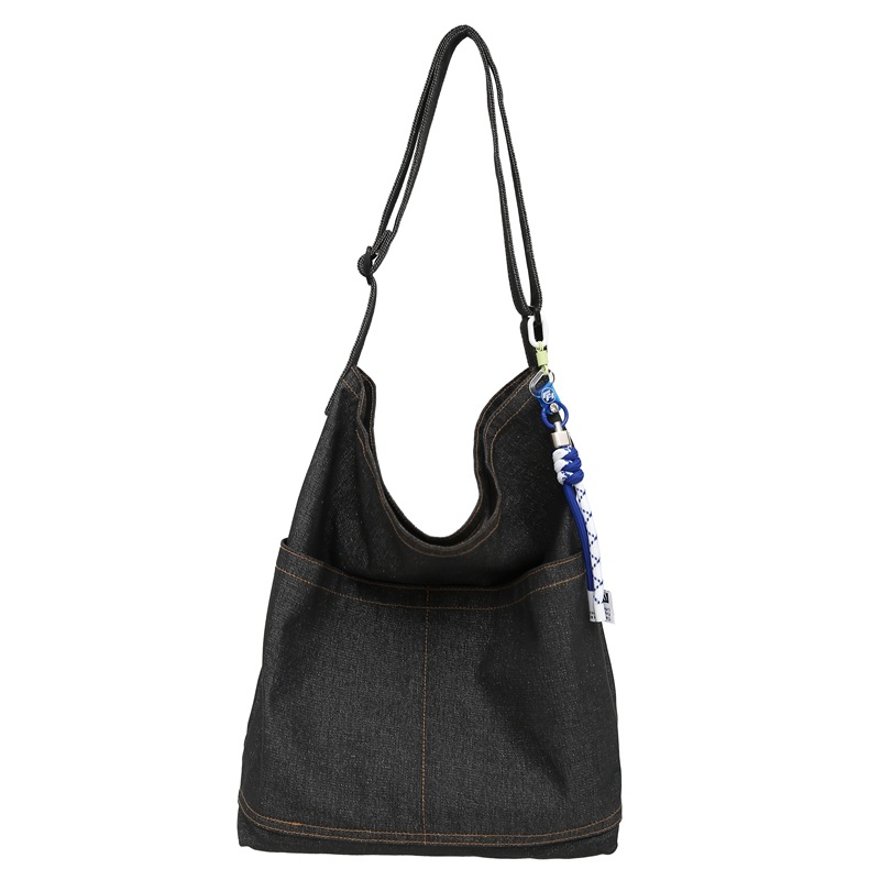 New denim canvas bag with a laid-back style for women, a retro Korean casual shopping bag, and a large-capacity single-shoulder bag for college classes Item Picture