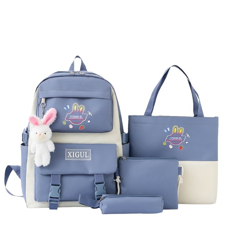 A Korean-style casual backpack for women, a fashionable and trendy high school student backpack set of four pieces, and a large-capacity outdoor travel backpack Item Picture