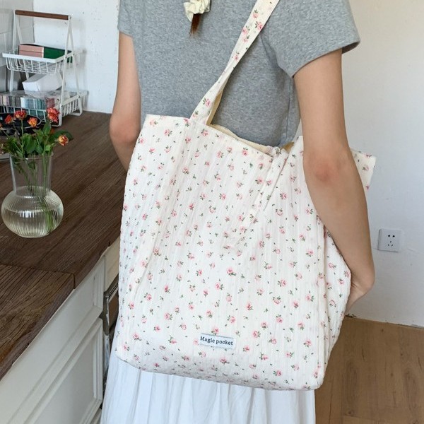 Spring and summer sweet floral single-shoulder bag, gently shining French tote bag, large-capacity Korean version double-sided tote bag for girls details Picture