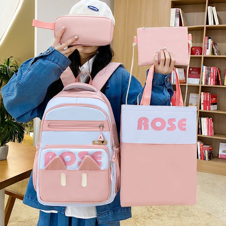 A new high-appeal, large-capacity, lightweight and cute backpack set for girls in primary, middle and high school Application Scenario