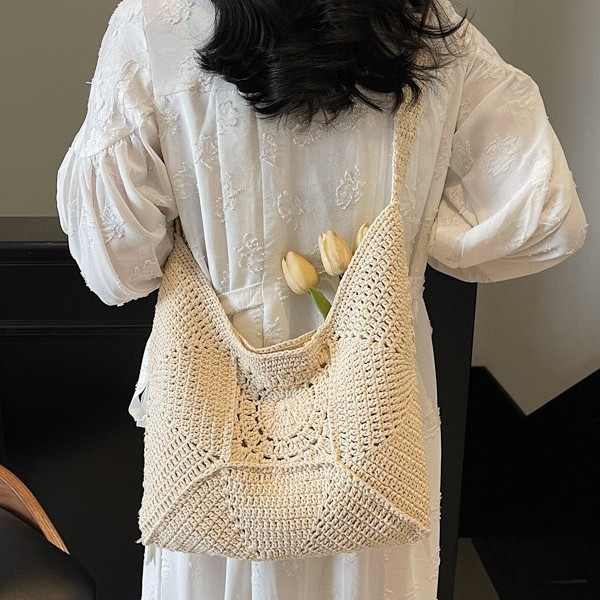New woven bag for women 2025 Summer, single-shoulder beach bag, versatile beach bag, forest-style cotton rope woven bag for women details Picture