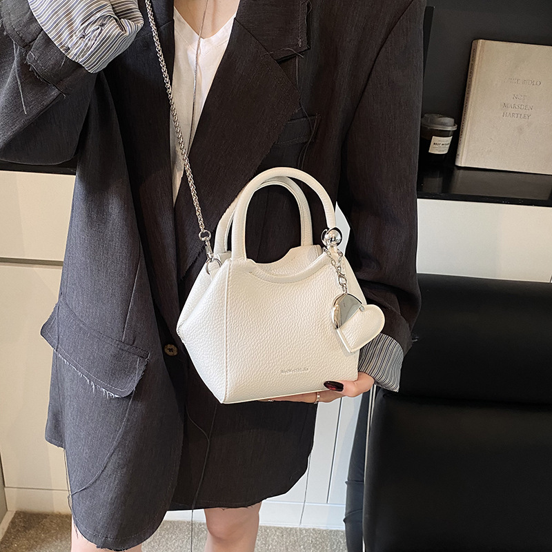 Korean niche lychee pattern handbag for women 2025 new style, stylish and fashionable single-shoulder crossbody bag, casual chain bucket bag Specification drawing