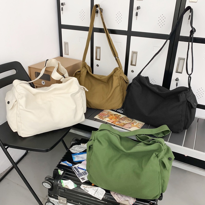 Canvas bag, women's large-capacity retro casual messenger bag, college student class bag, solid-color simple travel single-shoulder bag Specification drawing