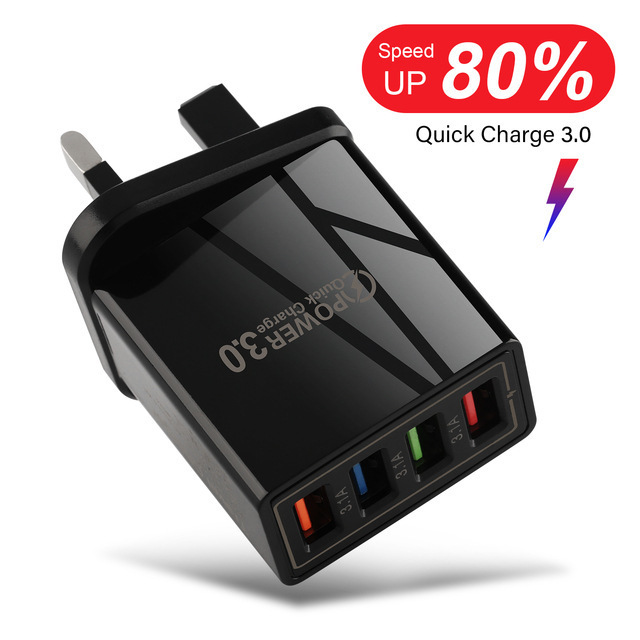 Color 4USB mobile phone charger, European standard charger, cross-border wholesale 3A tablet travel charger, American standard charging head Specification drawing