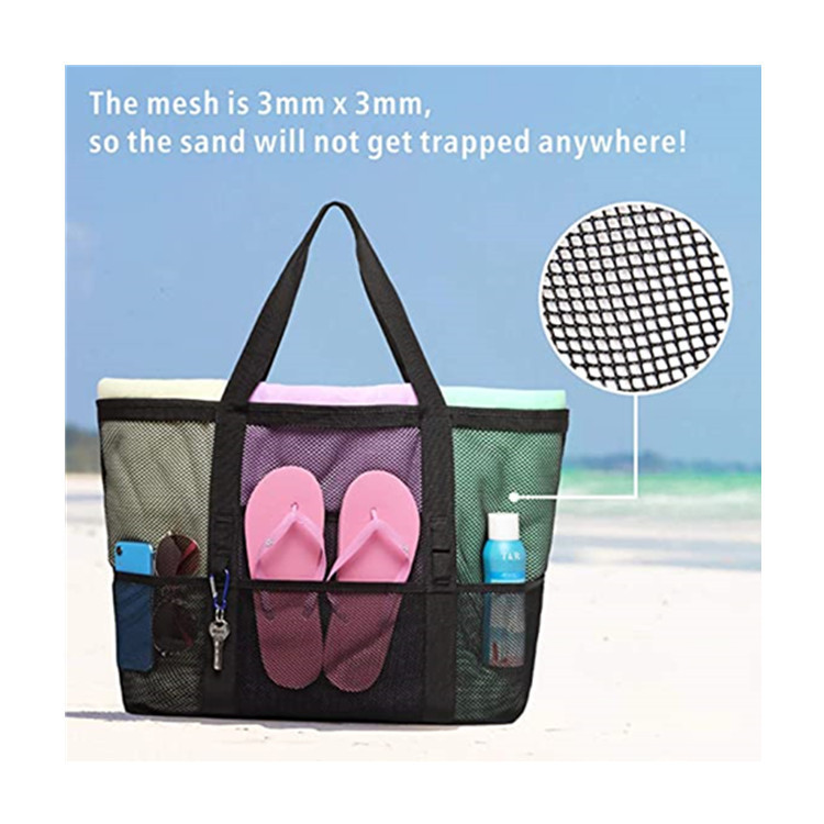 Large-capacity beach bag, toy mesh swimming bag, multi-functional travel hand bag, shoulder beach bag, swimsuit storage bag Specification drawing