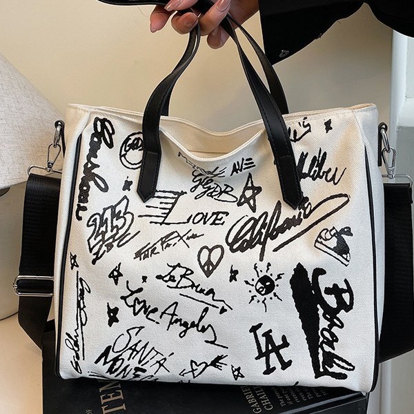 Canvas bag, single-shoulder large-capacity tote bag, student canvas tote bag, crossbody bag for girls, 2025 new style hand-held crossbody bag details Picture