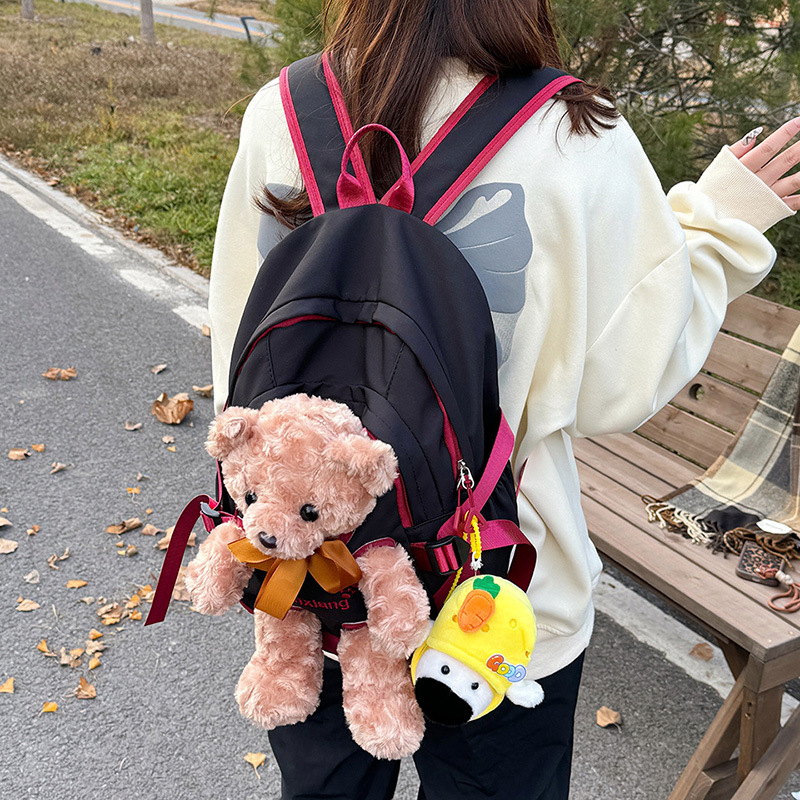 Cute little bear schoolbag for junior high school girls and college students 2024 new style backpack, Instagram niche Japanese style versatile backpack details Picture