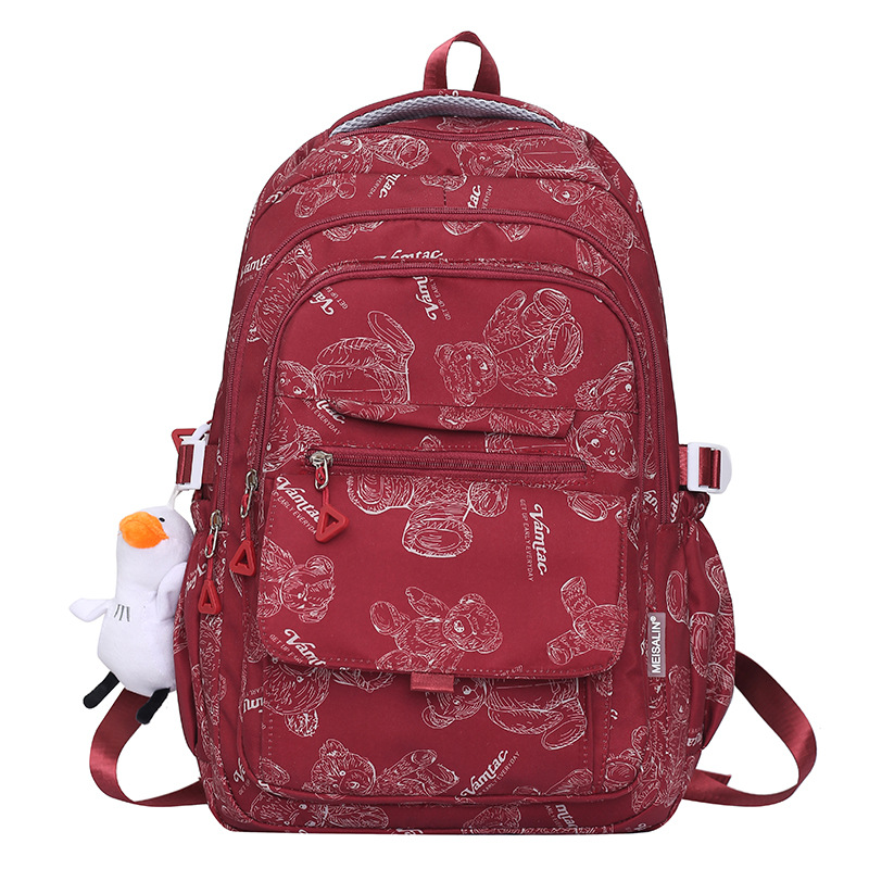 Cross-border schoolbag for junior high school girls, large-capacity backpack, Korean-style cute printed bear, versatile backpack for primary school students Item Picture