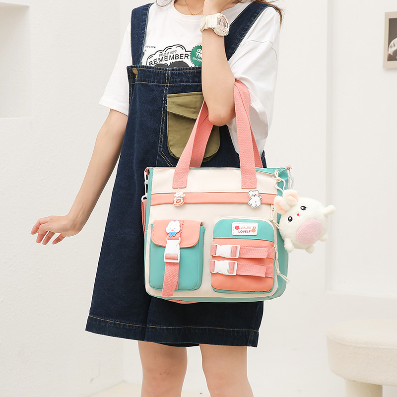 ins windsail cloth bag, women's crossbody bag, large capacity, primary school students' hand-held book bag for class, tutorial book single-shoulder bag details Picture