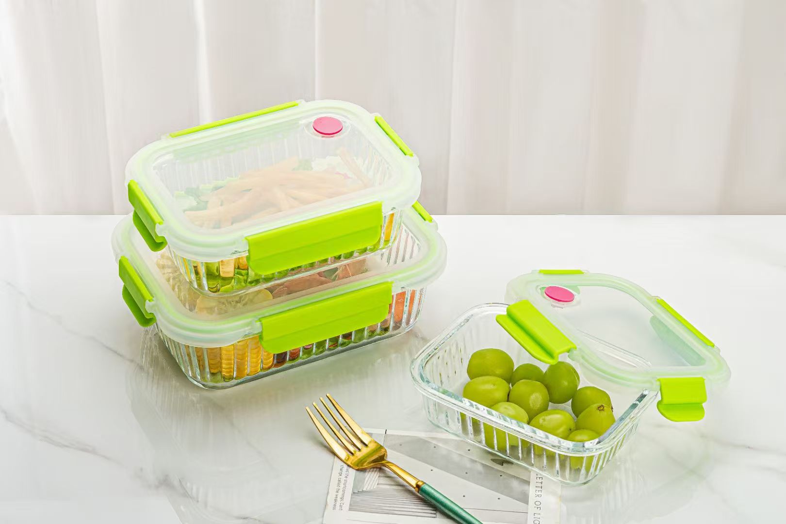 High borosilicate food storage box, glass food storage bowl, office worker lunch box, microwave oven and oven split type student lunch box Specification image