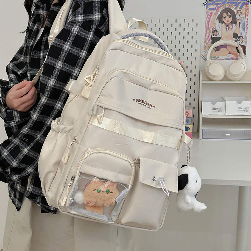 Japanese-style ins campus casual solid-color schoolbag, simple and versatile, lightweight couple backpack, high school and college student backpack full figure