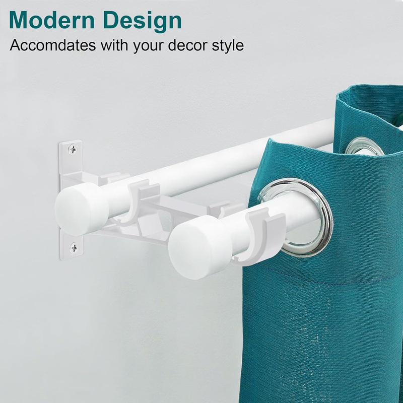 Two sets of white double-pole brackets and four curtain accessories with screw glue Item Picture