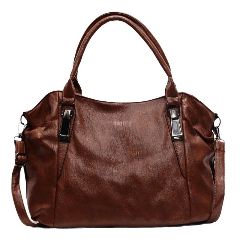 Single-shoulder, niche, simple lady's handbag with stitching, a popular single large-capacity tote bag under the armpits, a retro shoulder bag Item Picture