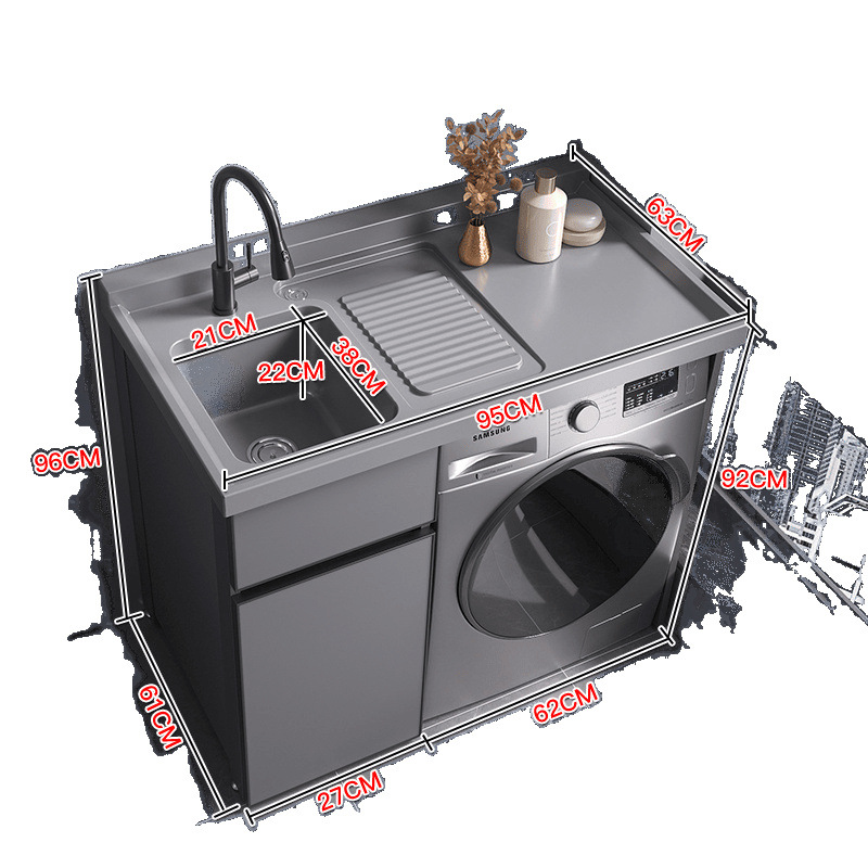 Space aluminum balcony laundry cabinet, combined laundry pool, high and low washbasin integrated with washboard, wardrobe companion wholesale Item Picture