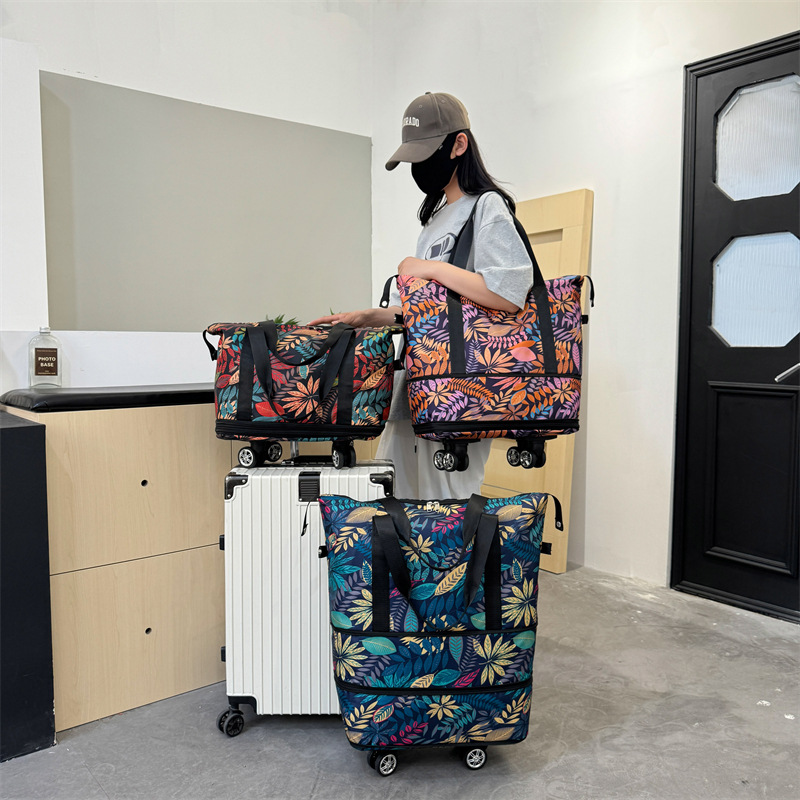 Travel bags, swivel wheels, double-layer expansion, large capacity, boarding and business trip luggage bags, hand-held dry and wet separation fitness bags details Picture