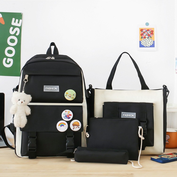 2025 New ins schoolbag for girls in Harajuku style, large-capacity four-piece backpack for junior and senior high school students, outdoor backpack Specification drawing