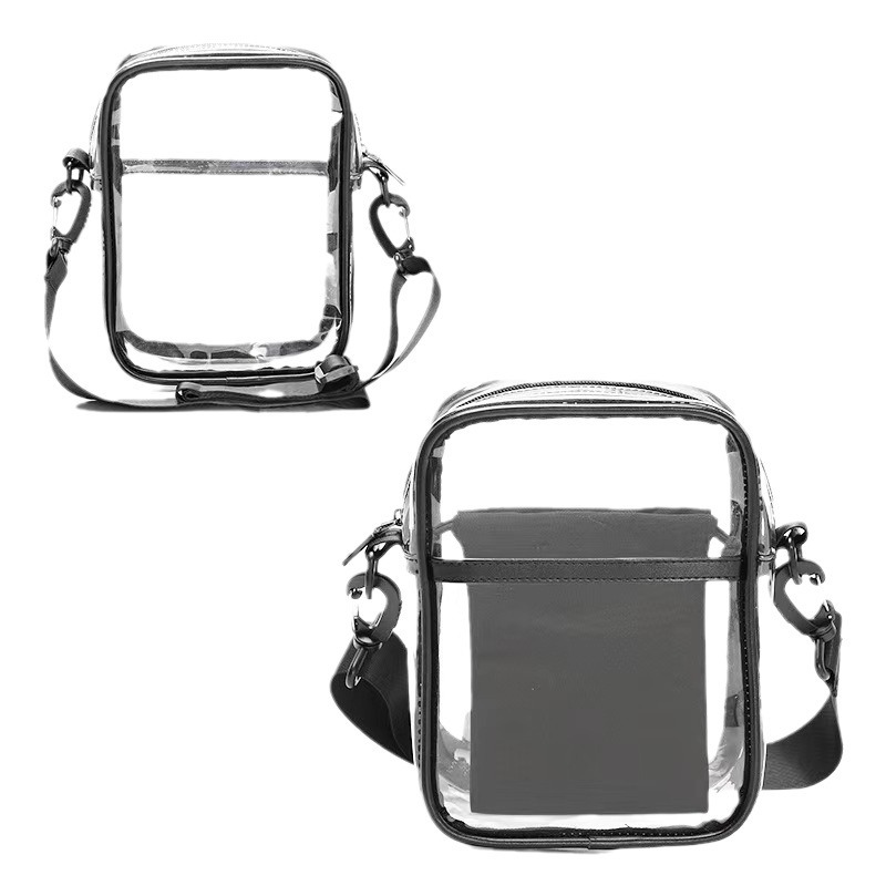 New men's transparent pvc single-shoulder crossbody bag, casual, simple, waterproof, multi-functional fitness visible backpack Item Picture