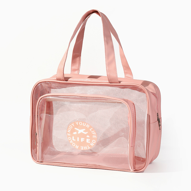 PVC simple toiletry bag, portable travel large-capacity waterproof bath bag, hand-held dry and wet separation storage bag Item Picture