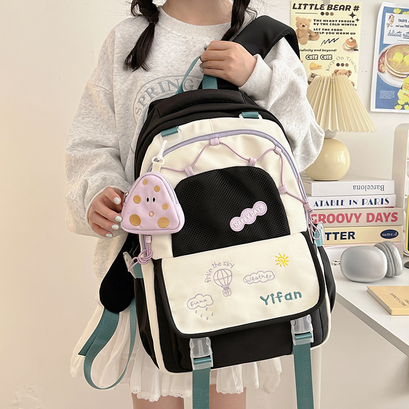 High-appearation-level color-blocking backpacks, large-capacity bags, travel bags, junior high school schoolbags, lightweight and casual backpacks for girls details Picture