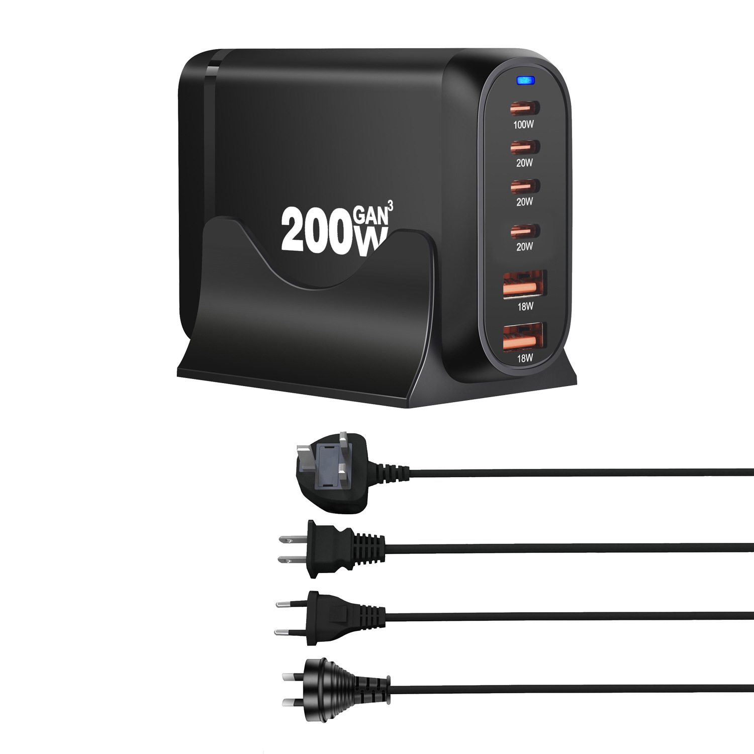 200W gallium nitride PD charger, 120W multi-functional multi-port desktop charger, 160W multi-port 4C2A adapter full figure