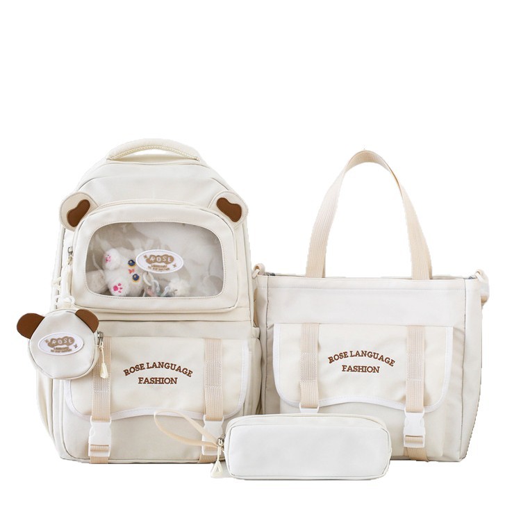 Cute student schoolbag, large-capacity simple bear ear bag, fashionable backpack for junior high school and senior high school, high appearance level backpack Item Picture